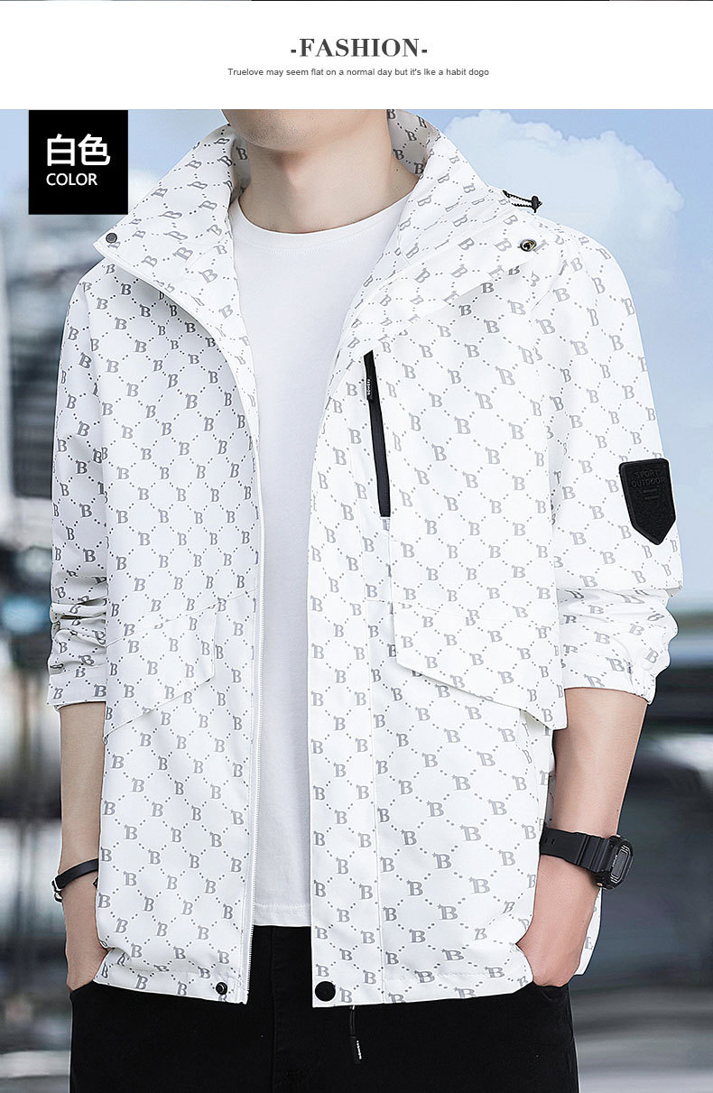 春秋季时尚潮牌印花户外休闲防风防水冲锋衣男士百搭帅气连帽夹克 pic 22