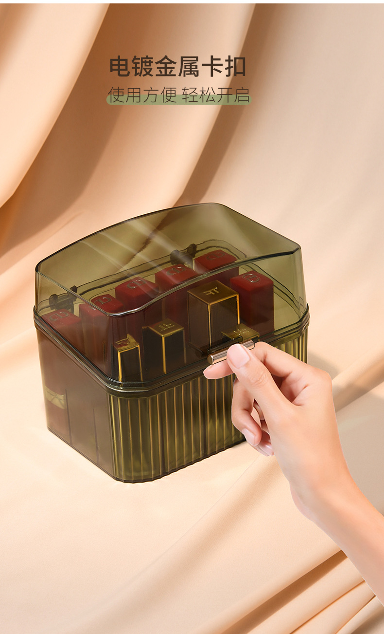 跨境好物梳妆台带盖轻奢高颜值通明口红收纳盒首饰整理箱厂家直销详情20