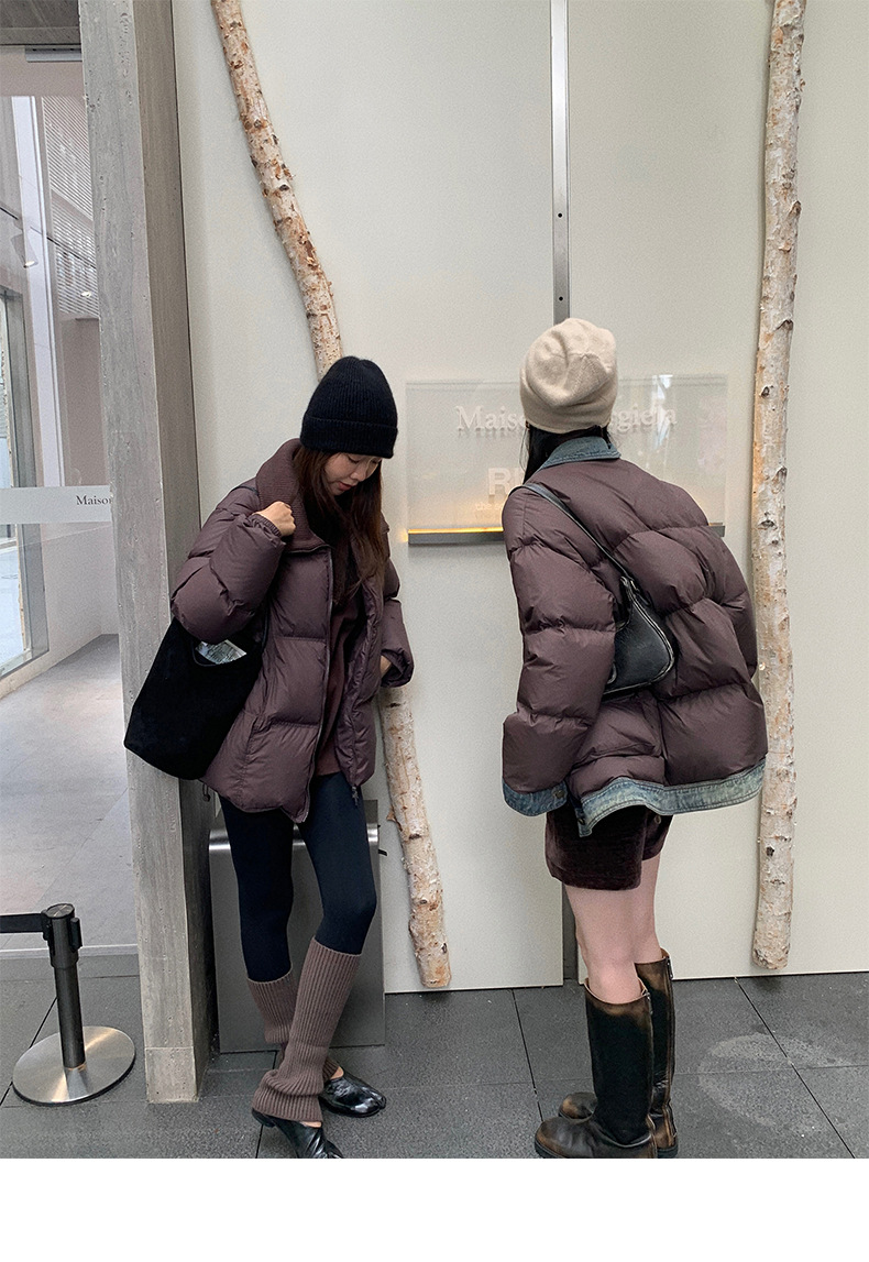 Qumeng DT CLASSIC Retro patchwork fake two-piece denim down jacket for women, 90 white duck down winter coat for women pic 29