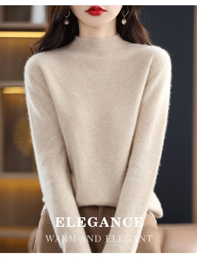 The new semi-high-neck cashmere sweater for women in the 2022 autumn and winter season is elegant and slimming. It is a versatile cashmere base knitted sweater top pic 3