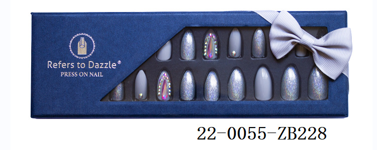24-piece pointed-head bride wearing nail jewelry, false nail patches, scallion powder with diamonds and adhesive back nail patches gift box toolkit pic 51