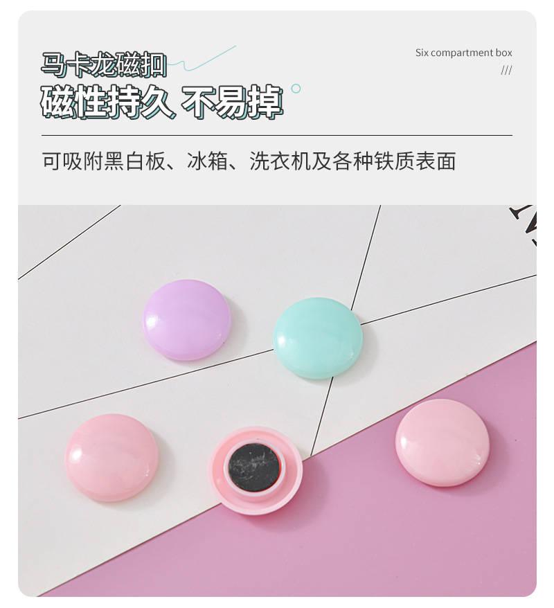 Macaron-colored paper clip and rubber band office set, 6-compartment bucket, drawing pin, long tail clip, multi-specification storage set pic 13