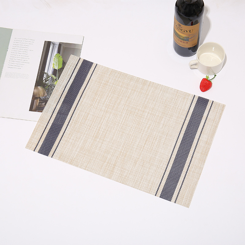 Double-striped pvc placemats, new Chinese-style simple Western placemats, imitation linen table MATS, hotel and household bowl MATS pic 4