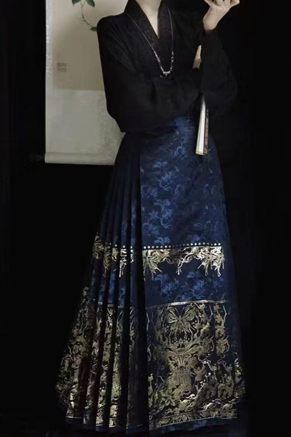 国潮大码胖mm新中式国风日常明制汉服上衣印花马面裙全套一整套200斤详情1