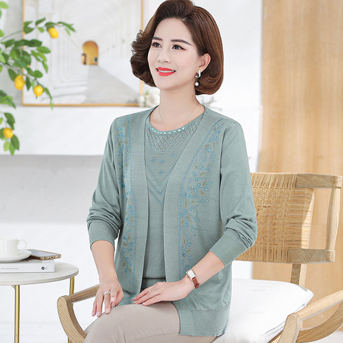 洋气妈妈装夏季短袖翻领T恤中老年人夏装宽松大码时尚印花小衫薄详情25