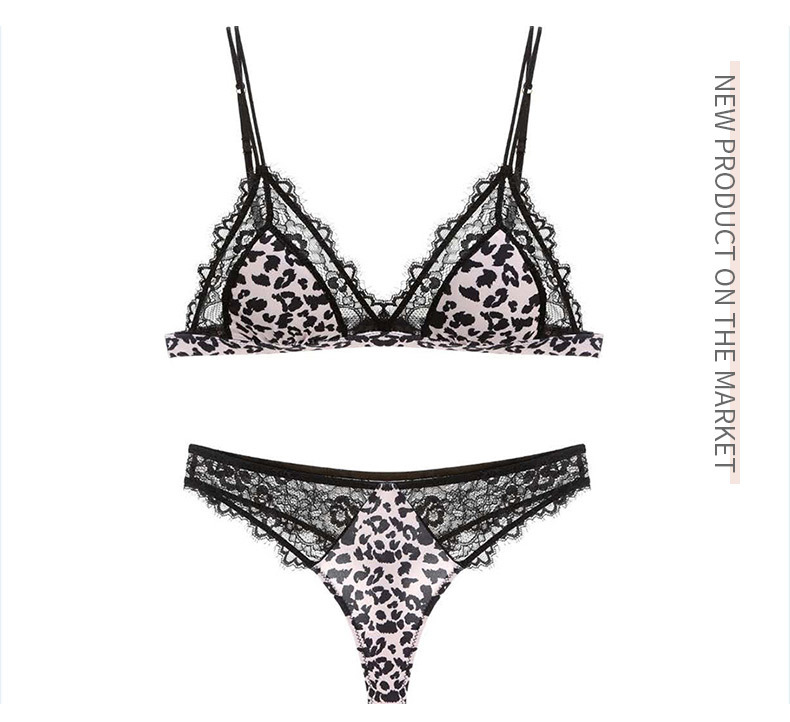 Lace leopard print underwear set, small cup temptation, see-through bikini bra, European and American style leopard print underwear pic 9