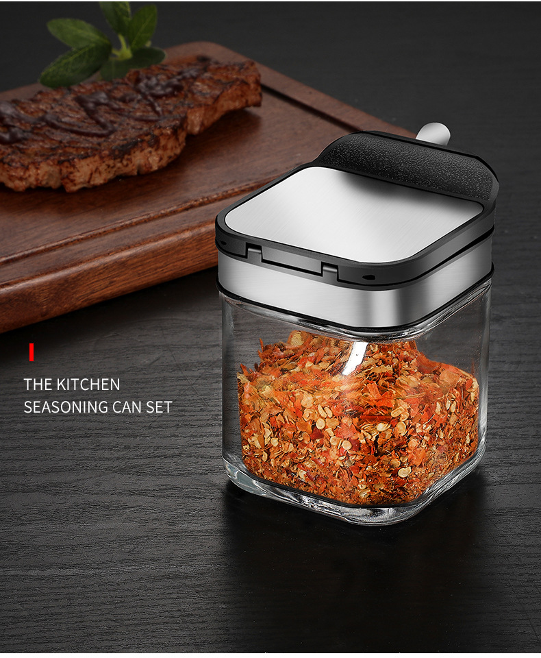 New product direct supply from the manufacturer: 304 stainless steel seasoning jar three-piece set, creative kitchenware glass seasoning box set pic 10