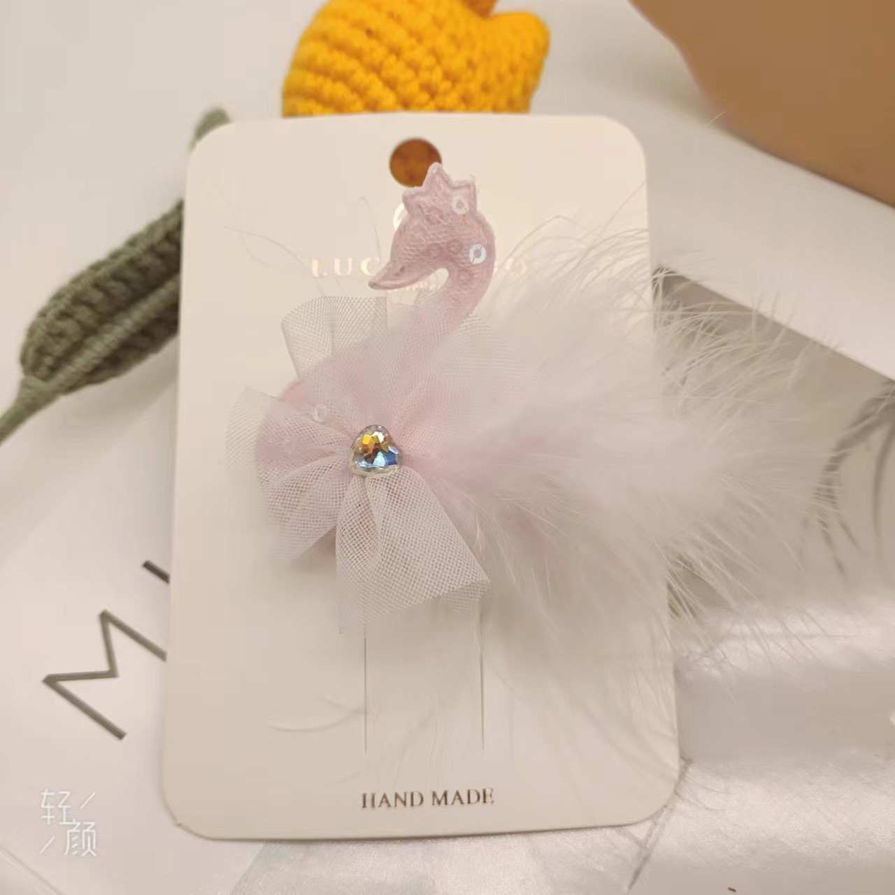 发夹LT10519儿童款布艺天鹅爱心莎莎毛毛手工发饰发夹详情4