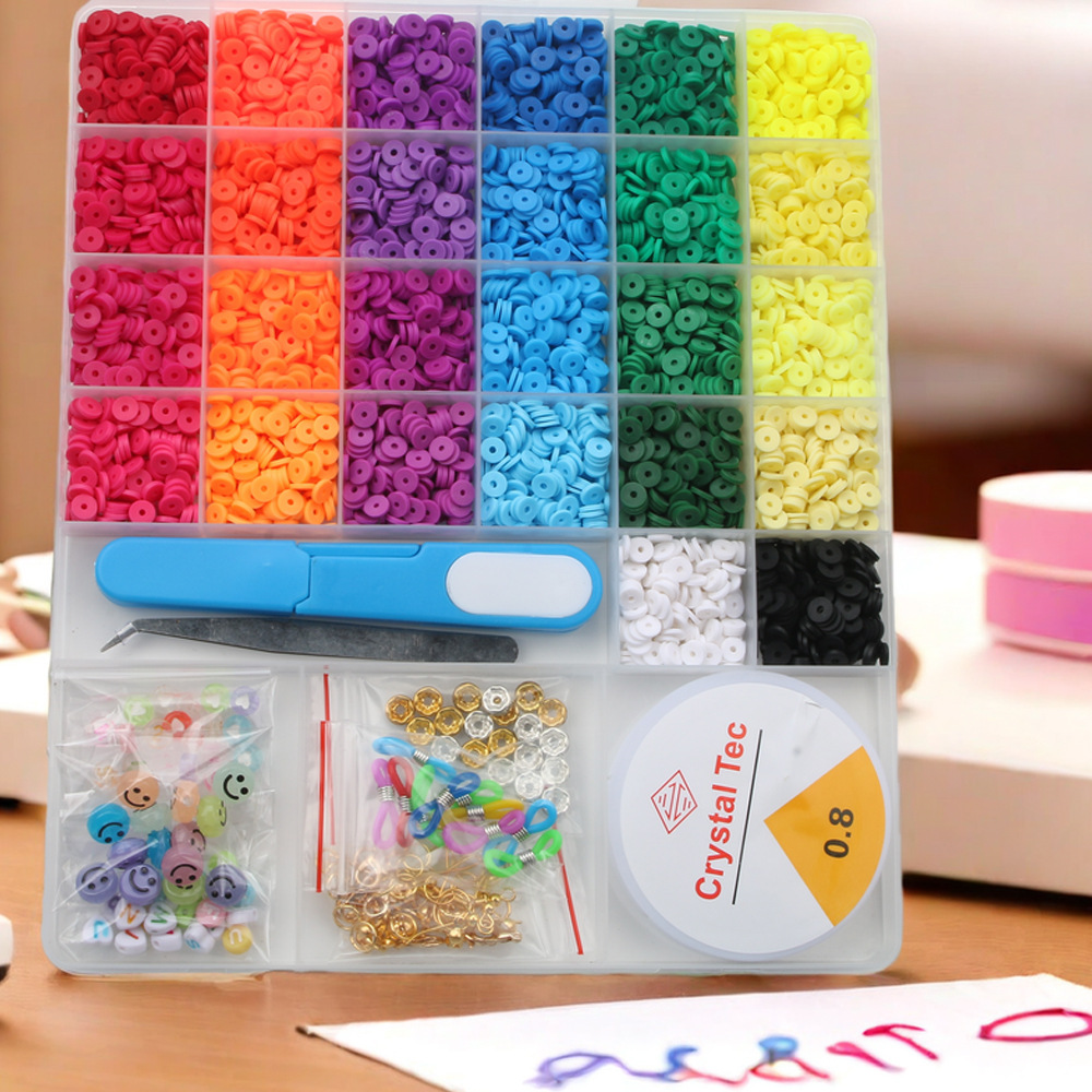 软陶片串珠单色6mm DIY手链项链首饰制作饰品配件30格软陶片盒装详情6