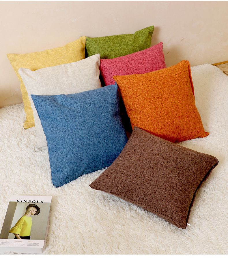 棉麻沙发抱枕靠垫 ins简约纯色方形批发办公椅护腰透气抱枕靠垫详情23