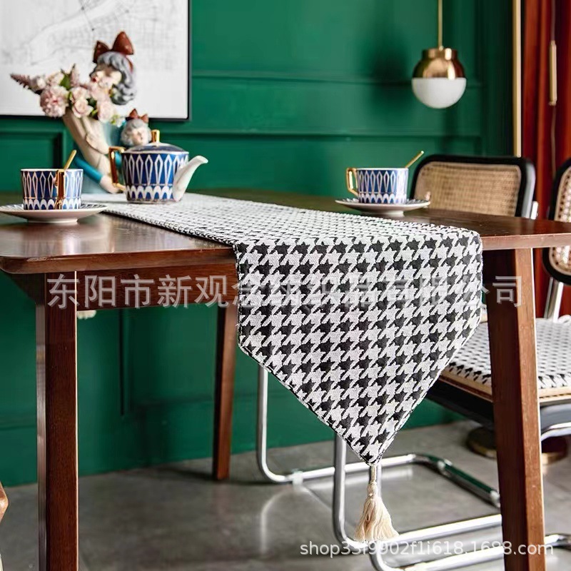 The Nordic checkered table flag features a simple and modern tablecloth, a light luxury and high-end long coffee table and TV cabinet cover fabric, exuding a sense of sophistication pic 1