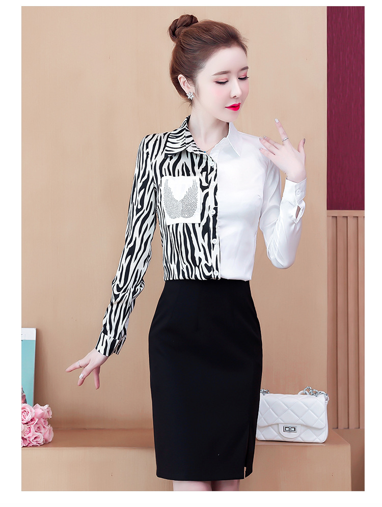 实拍20韩版宽松英伦复古时尚衬衫女缎面拼接烫钻polo领衬衣详情27