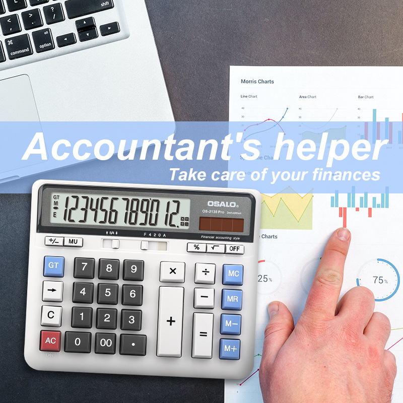 Large desktop stall business OSALO calculator with 12-digit display and dual power solar calculator pic 1