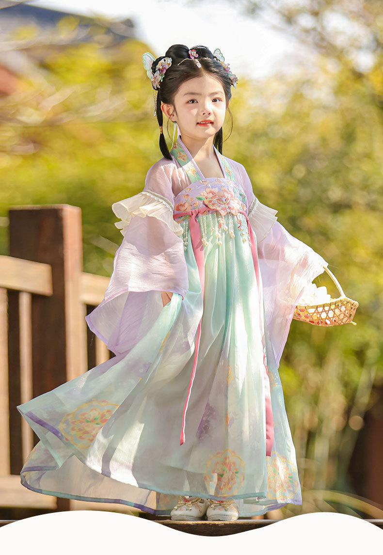 国潮女童汉服夏季新款儿童唐制古装公主连衣裙小女孩古风演出襦裙批发详情1