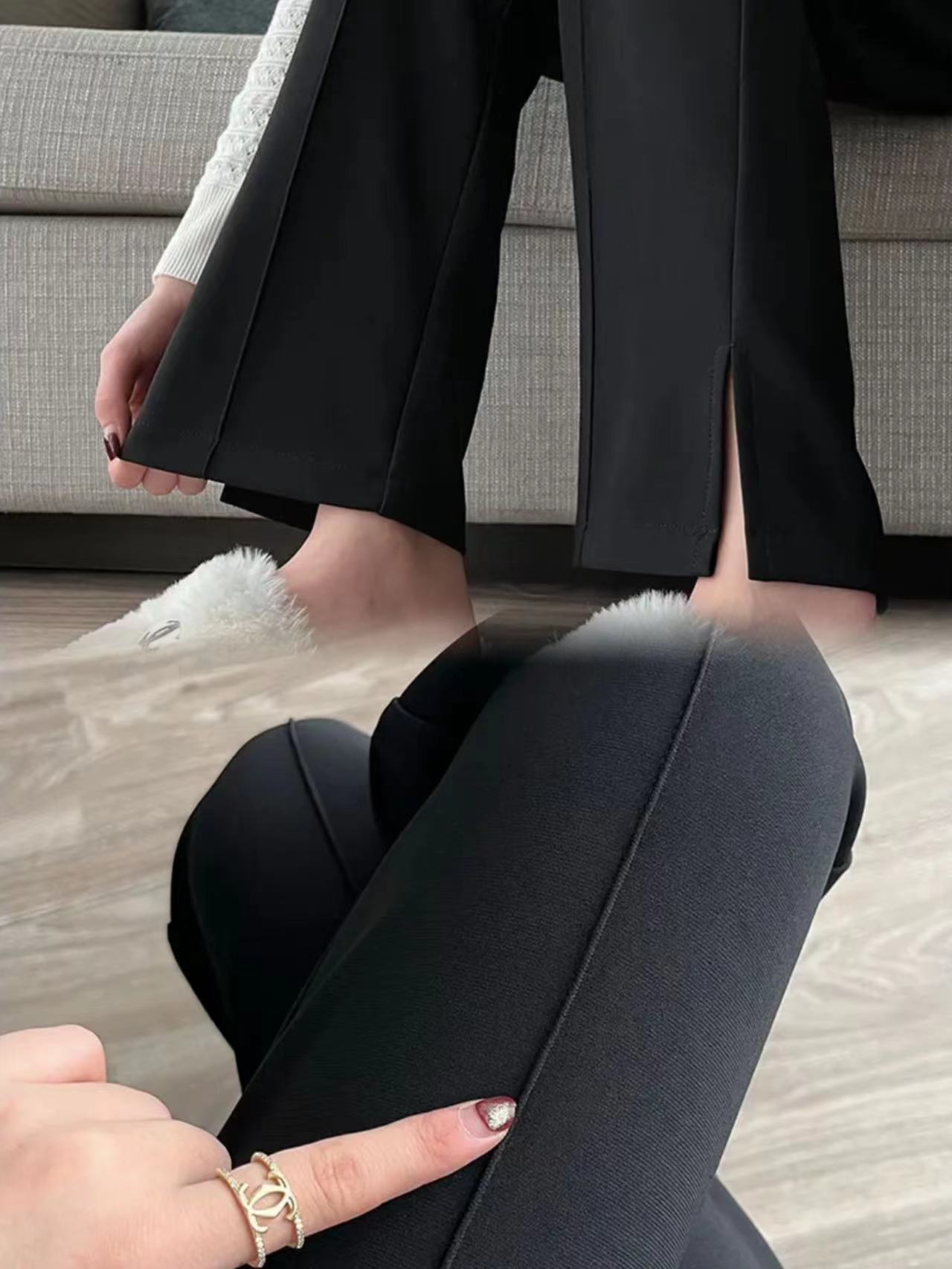 黑色开叉西装裤2023春新款窄版阔腿裤垂感女士休闲裤小个子直筒裤详情3