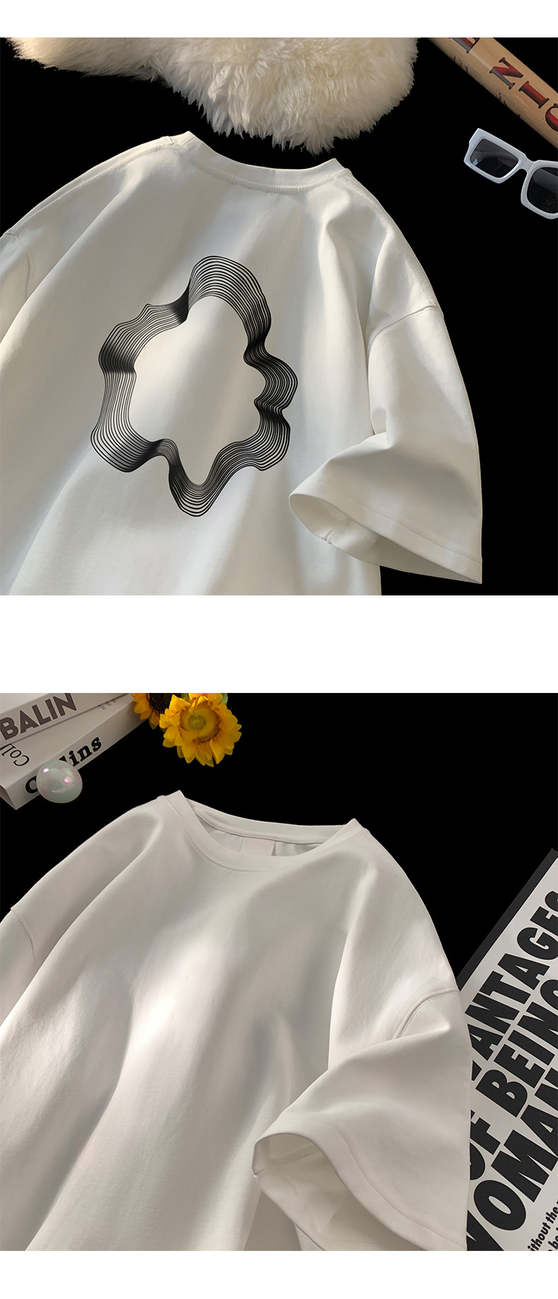 卡通印花纯棉重磅短袖T恤男夏季潮牌ins半袖打底衣服港风宽松体恤详情3