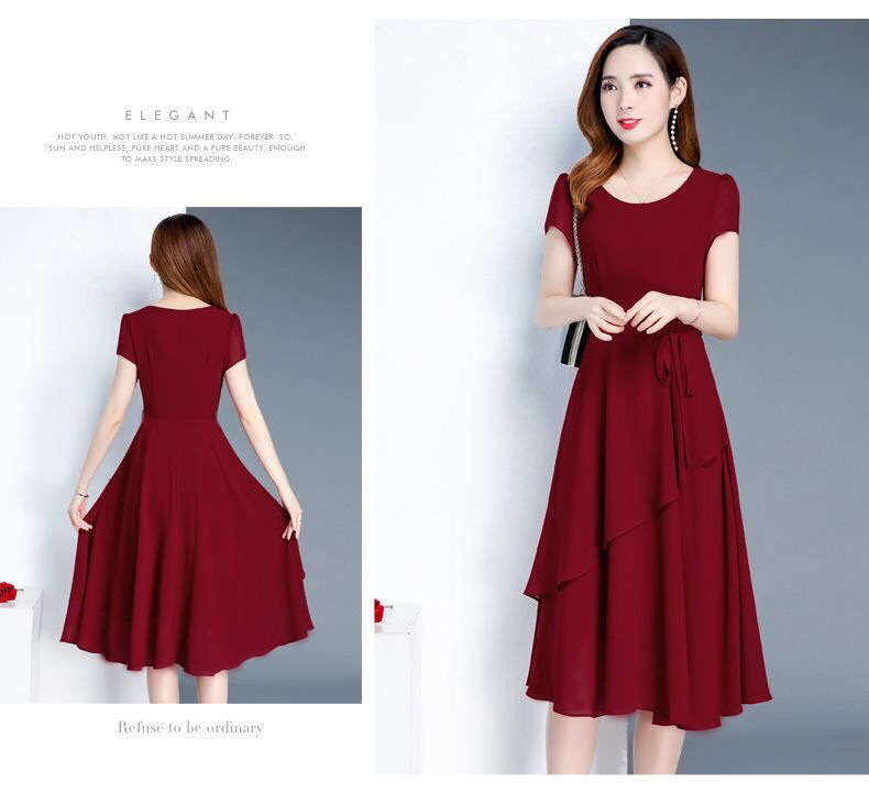 2020新款夏季高端收腰显瘦减龄气质中长款圆领大码女装连衣裙外贸详情14
