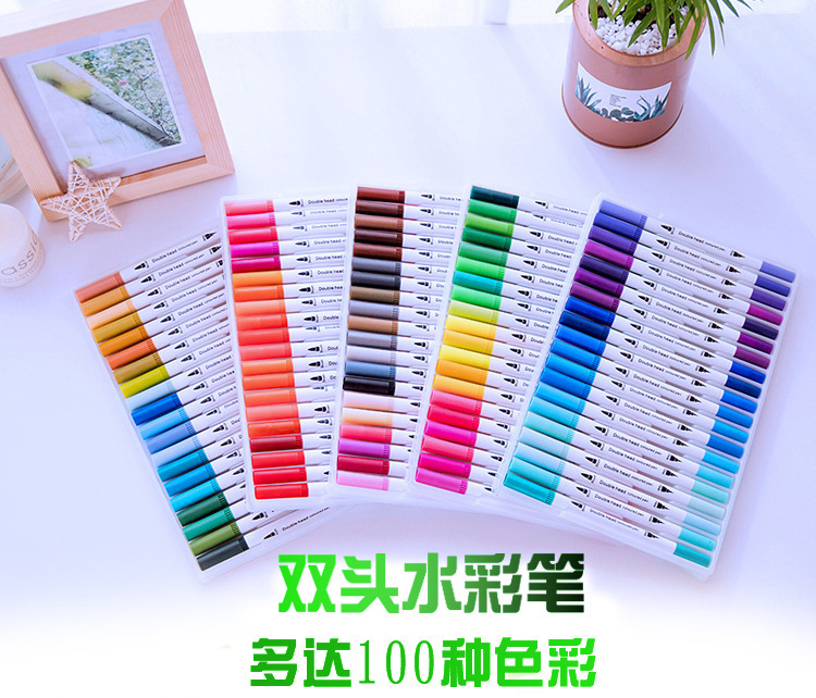 跨境亚马逊双头水彩笔办公文具马克笔水溶软头美术学生勾线笔现货详情10