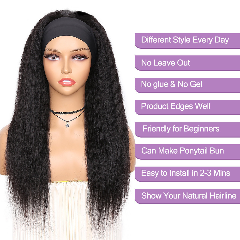 Natural Long Kinky Straight Afro Hair Wig With Headband 化纤 pic 4