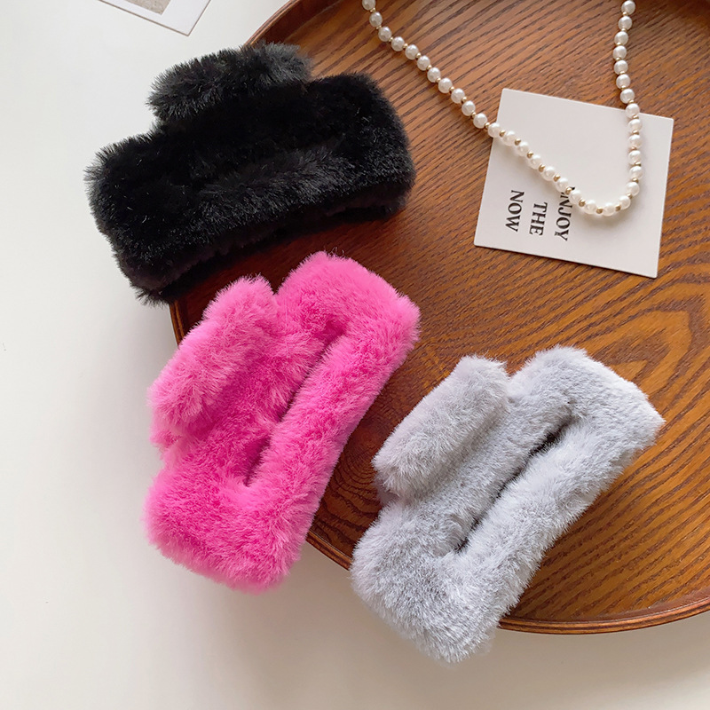 彩色系大号毛绒矩形抓夹女后脑勺盘发夹子温柔气质鲨鱼夹发卡头饰详情34