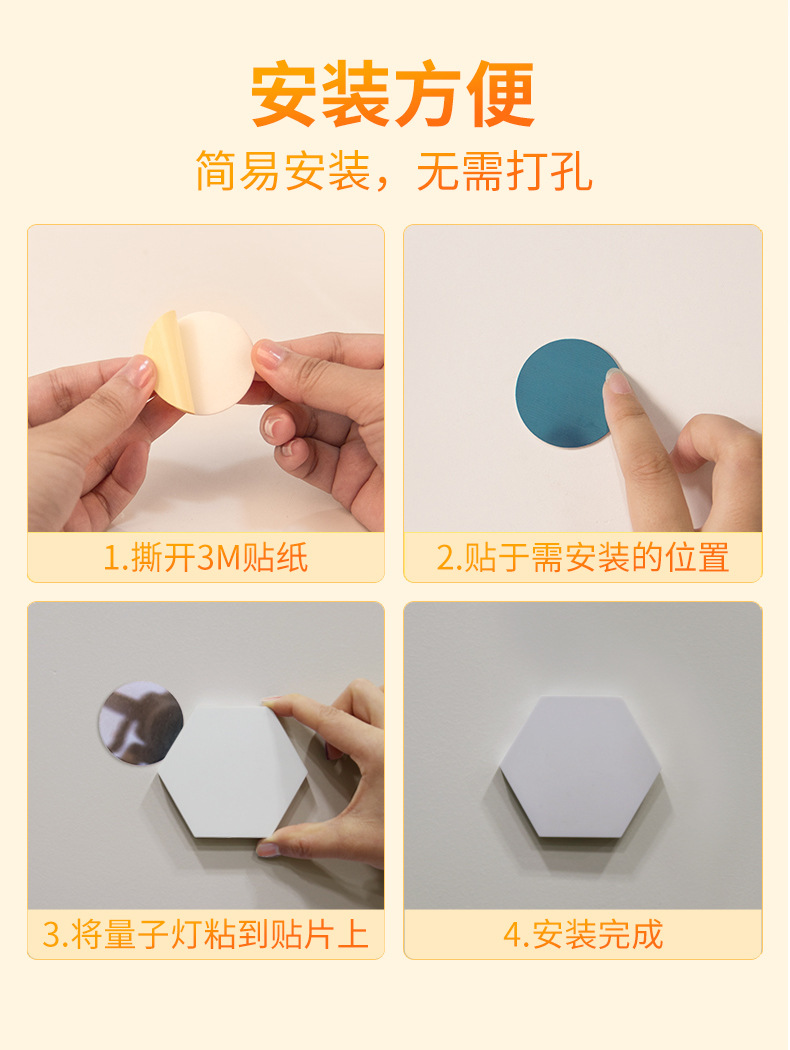 新款蜂窝六角边形拼接灯触摸壁式床头led小夜灯氛围装饰暖光灯详情18