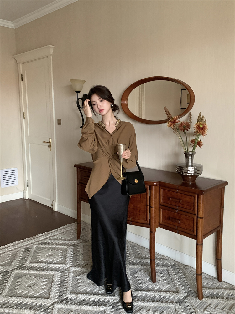 Xiu Xi Xi Thirteen Lines 2024 Autumn New Cross-solid color loose and versatile shirt long-sleeved top for women 89111 pic 12