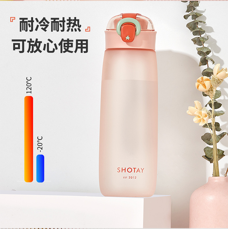 Fashionable frosted water cup, portable, fresh and simple plastic cup for girls, student outdoor sports bouncy lid, creative cup pic 8