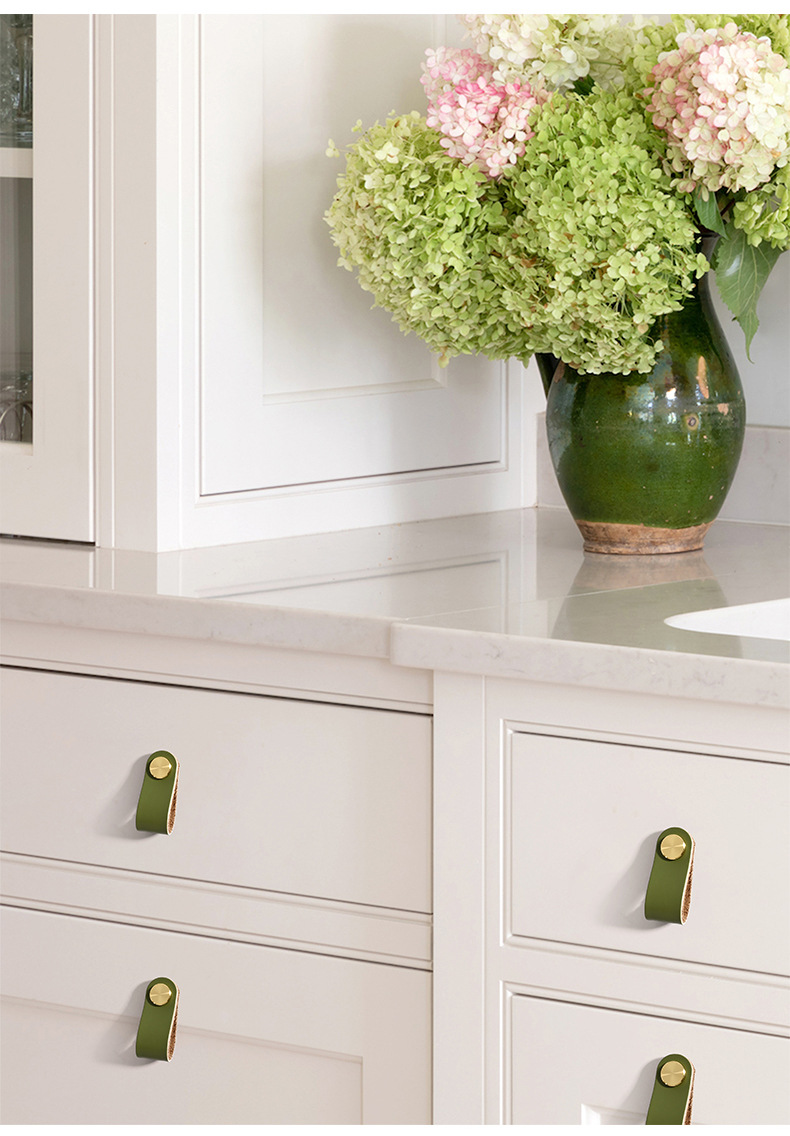 Direct sales from the manufacturer of cross-border colored brass leather handles for kitchen and wardrobe door leather handles, buttons, and leather material storage box handles pic 73