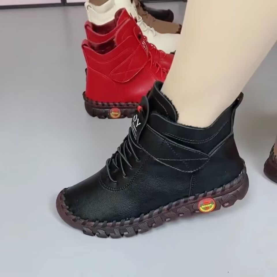 跨境大码外贸软底手工缝制底魔术贴女棉靴2023新款加绒保暖系带靴详情11