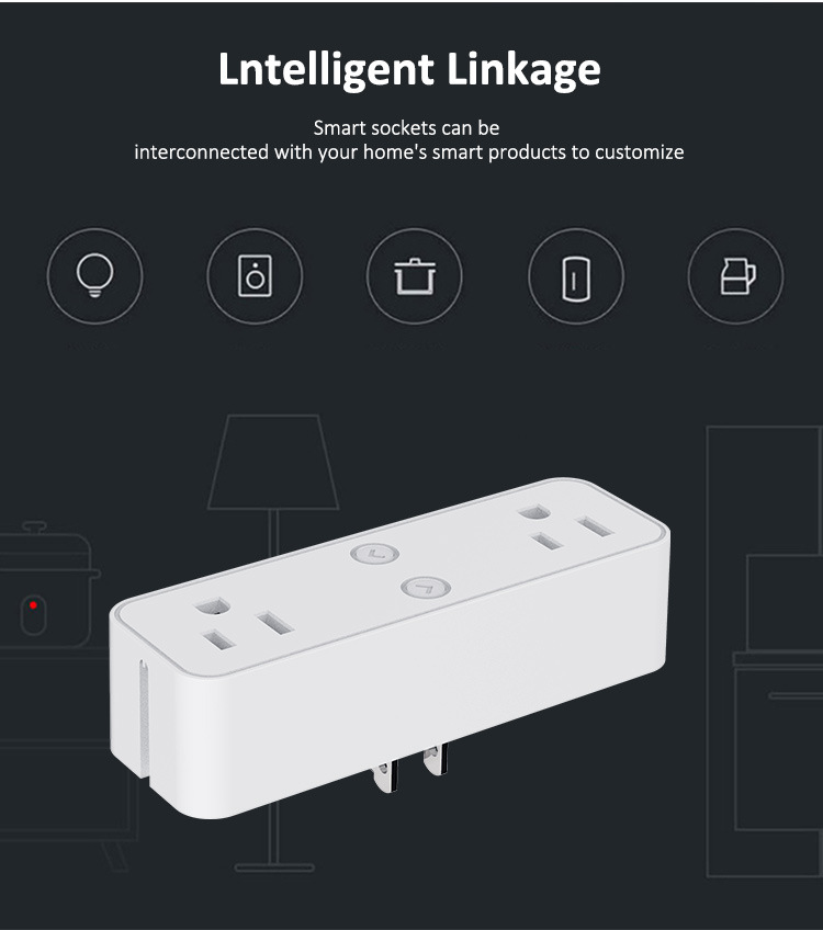 Us-spec 1-to-2 10A wireless smart socket Alexa multi-functional plug Doodle smart wifi socket pic 5