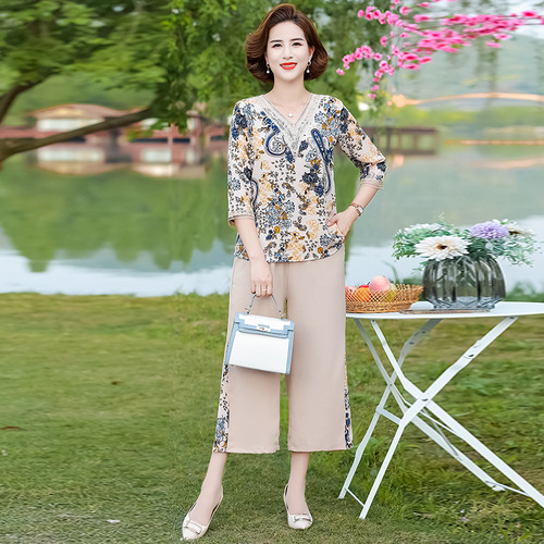 中年妈妈夏装棉麻套装洋气2024新款中老年女夏季短袖衬衫上衣薄款详情8