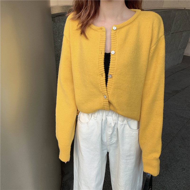 秋冬2021新款韩版宽松百搭毛衣外套女外搭短款针织开衫内搭上衣潮详情9