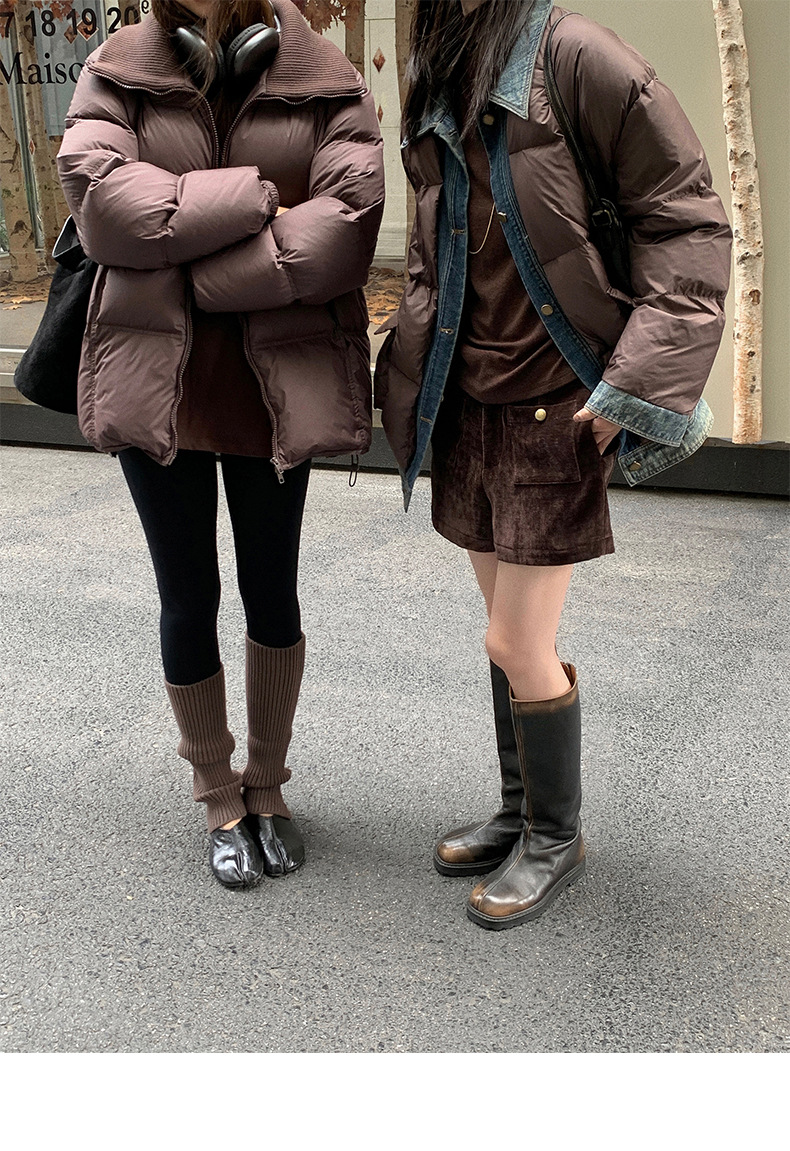 Qumeng DT CLASSIC Retro patchwork fake two-piece denim down jacket for women, 90 white duck down winter coat for women pic 31