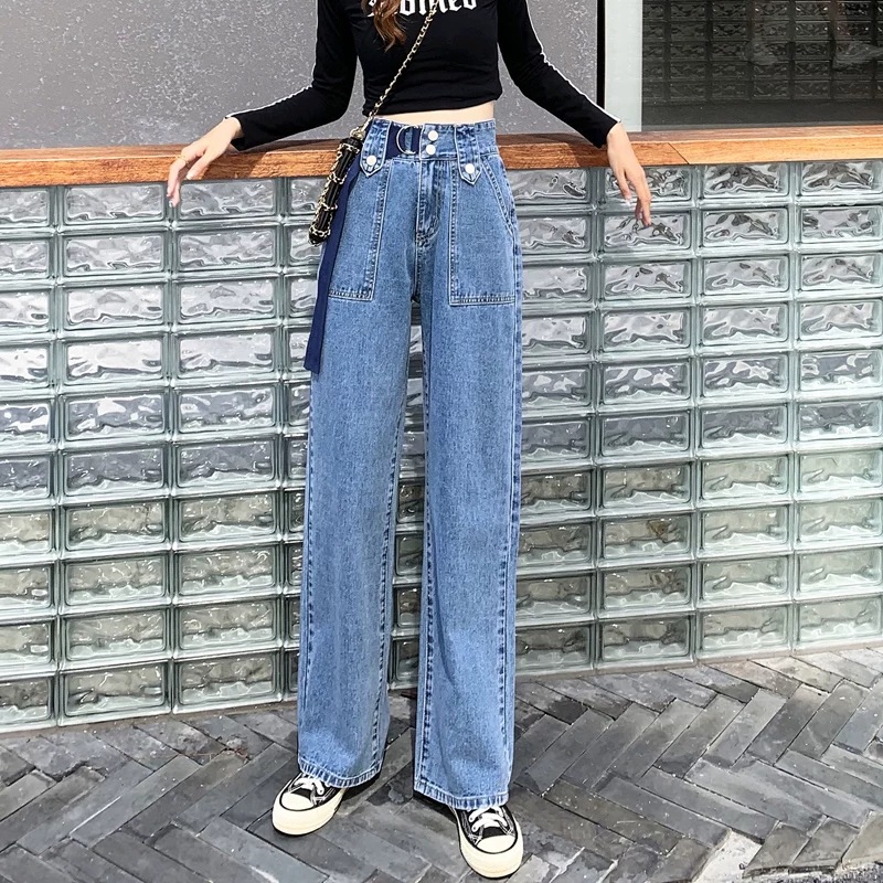 2022 Summer new style denim long pants for women, Korean high-waisted, slimming, floor-length wide-leg pants, wholesale from foreign trade street stalls pic 8