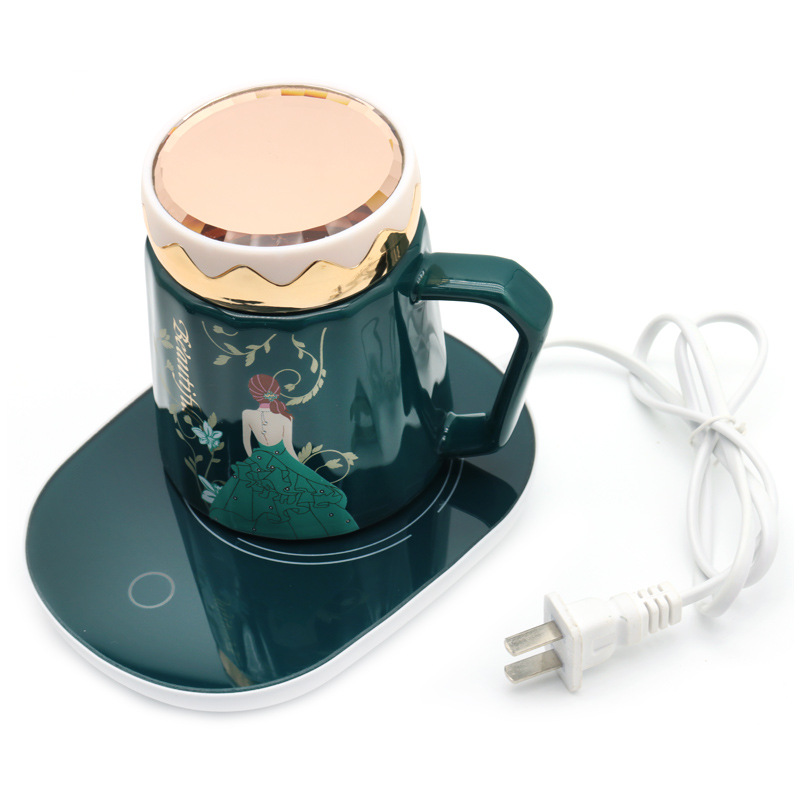 Ceramic insulated cup, 55-degree constant temperature cup, heating coaster, mirror cover, handle spoon set, high-end business gift box pic 1