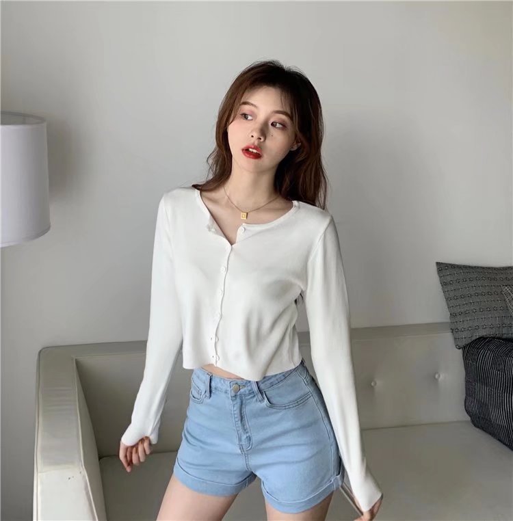 Wholesale of slim Hyuna style versatile rolled-up hot pants for women, high-waisted, light-colored tight denim shorts pic 53