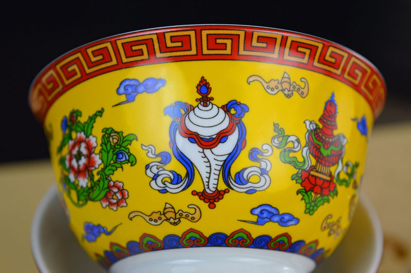 厂家供应3.6寸双龙八吉祥藏式陶瓷碗特色民族碗酥油茶碗 仿古贡碗详情5