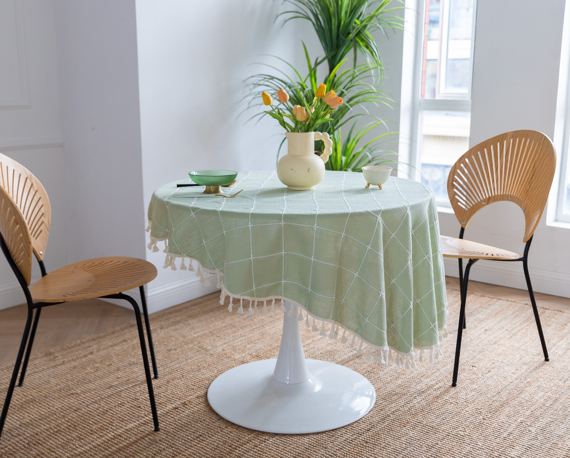 Cross-border new embroidered checkered decorative items, home tablecloths, Japanese solid color, American thickened table cushions pic 24