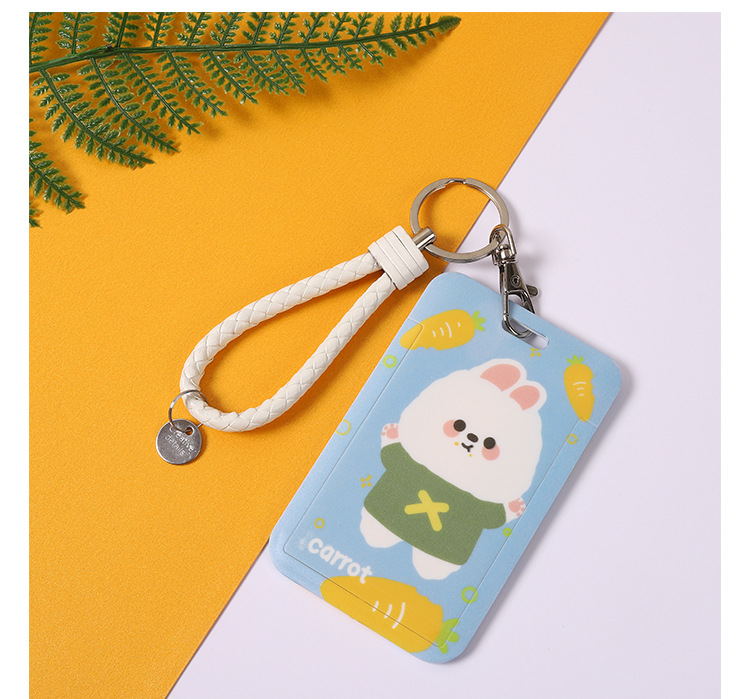 Cartoon rabbit student card holder, cute bear lanyard, sliding cover, bus card, keychain, ID card, wholesale work name tag pic 12