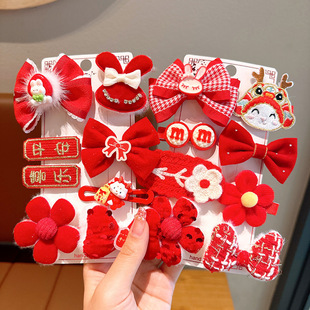 新年款红色古风流苏发夹儿童汉服发卡头饰女童复古蝴蝶结发夹发饰详情14