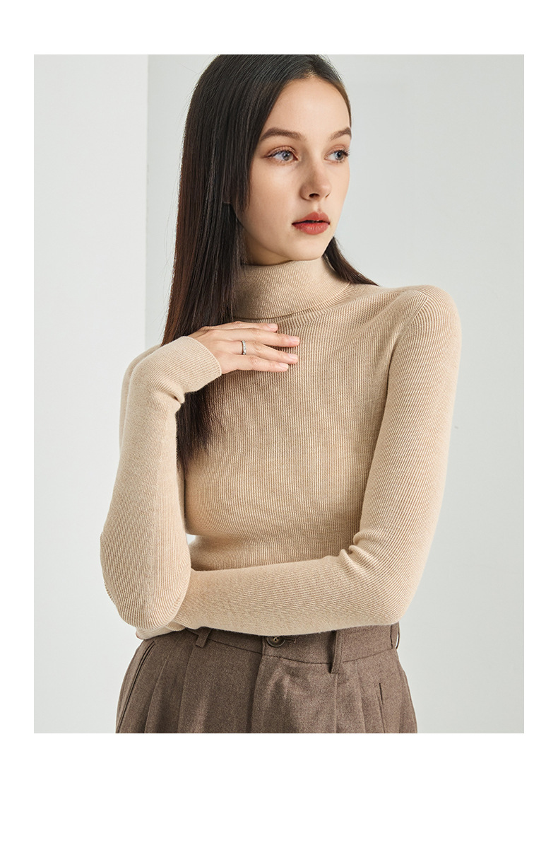 100%羊毛冬季无缝修身显瘦高领休闲百搭打底针织衫长袖内搭毛衣女详情19