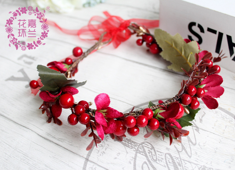 Jialan Flower Ring Berries Original pure hand-woven flower rings, beautiful bridal wedding photography styling accessories, hair bands pic 7