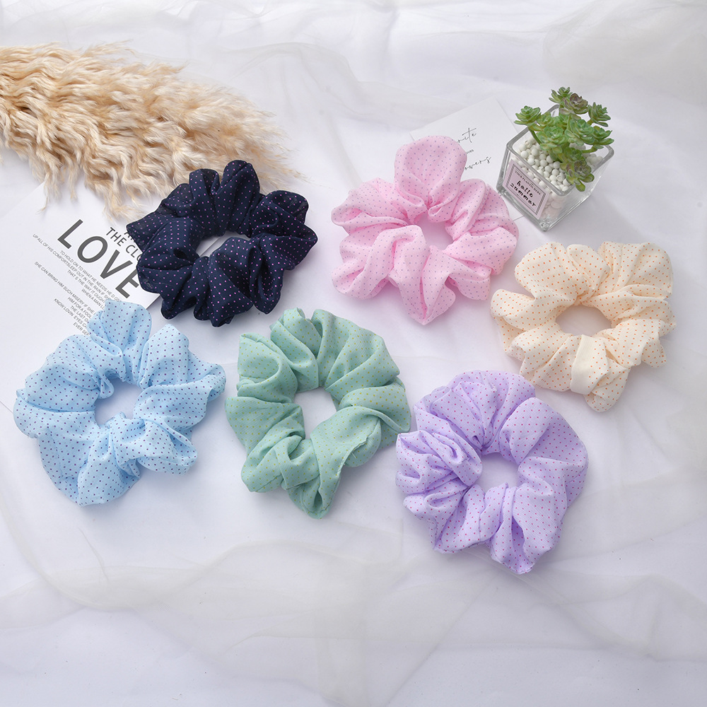 Fresh and sweet large intestine hair band, versatile and simple solid color polka dot hair accessory, forest-style ins hair accessory wholesale pic 1