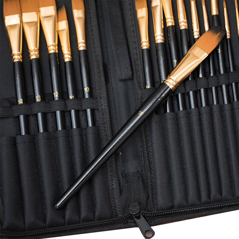High-quality 15-piece oil painting brush cloth bag set, gouache acrylic watercolor oil painting brush set in stock pic 6