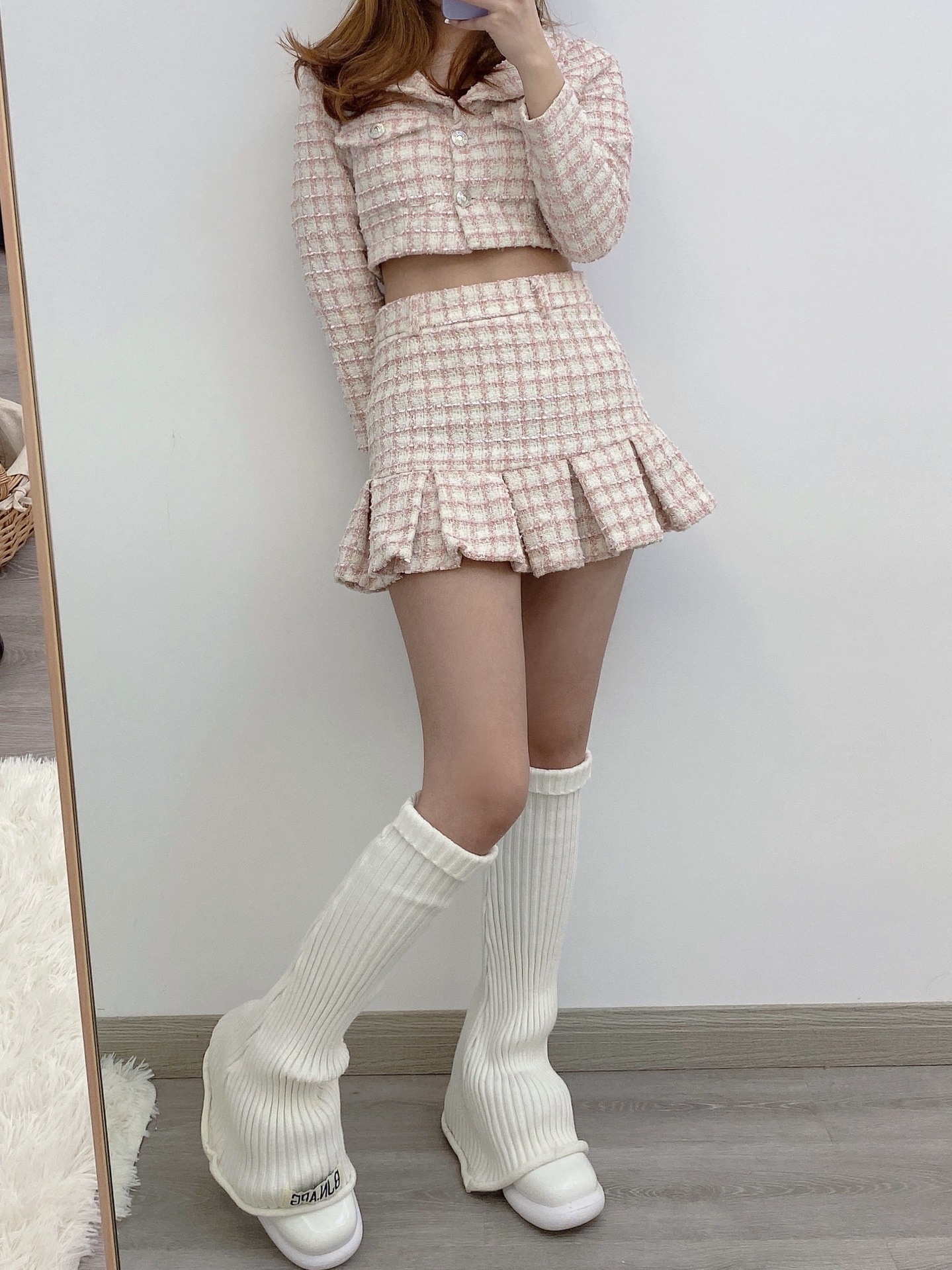 Otoño invierno influencers piernas calientes retro cuerno casquillo estilo nicho slim jersey rayas de lana piernas largas ligas pic 19