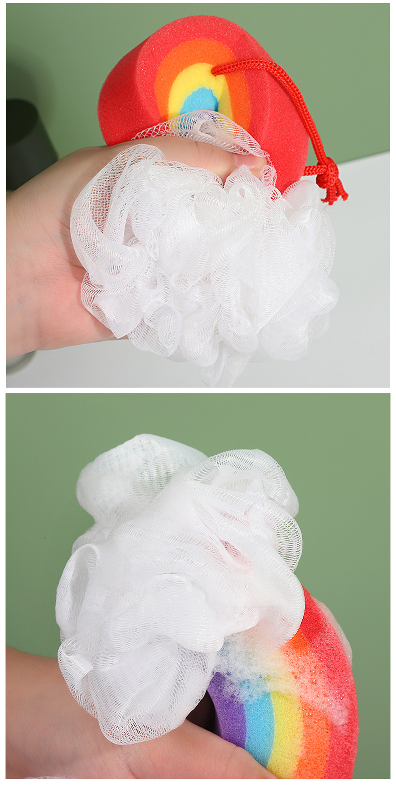 创意彩虹两头浴球浴室洗澡成人儿童通用沐浴球居家日用卫生间浴球详情13