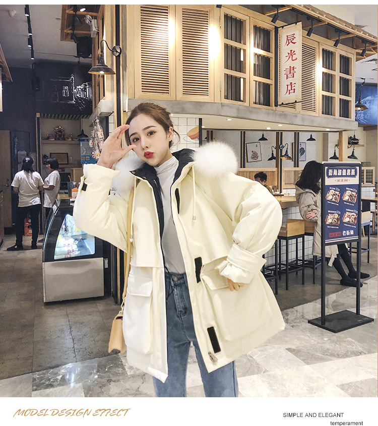 实拍羽绒棉服女小个子爆款中长款加厚韩版真毛领工装详情22