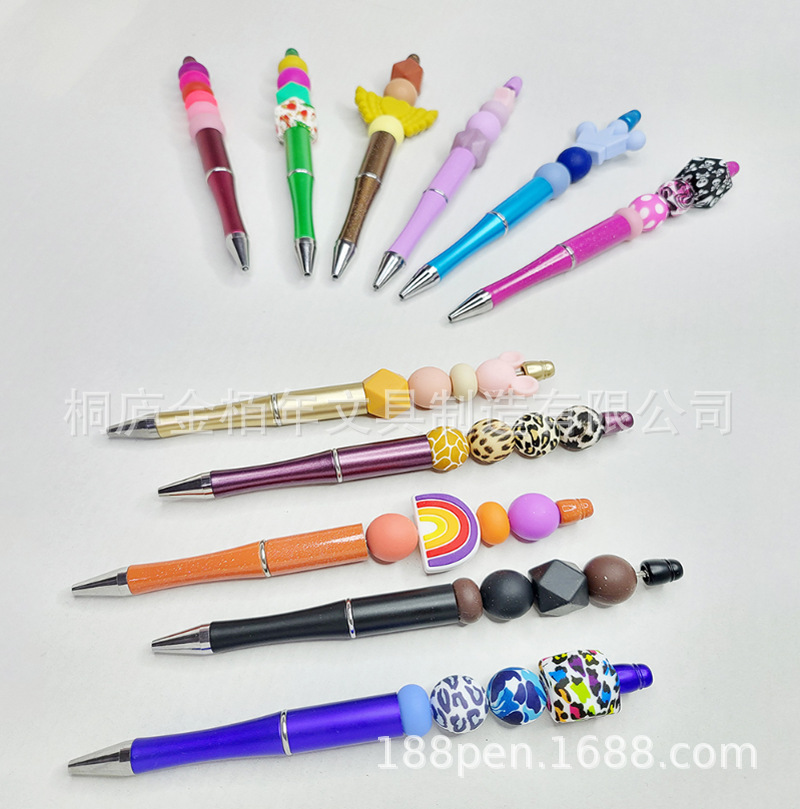 Wholesale of bead pens in stock, diy creative plastic bead ballpoint pens, UV electroplated bead pens, three-color gradient bead pens pic 17