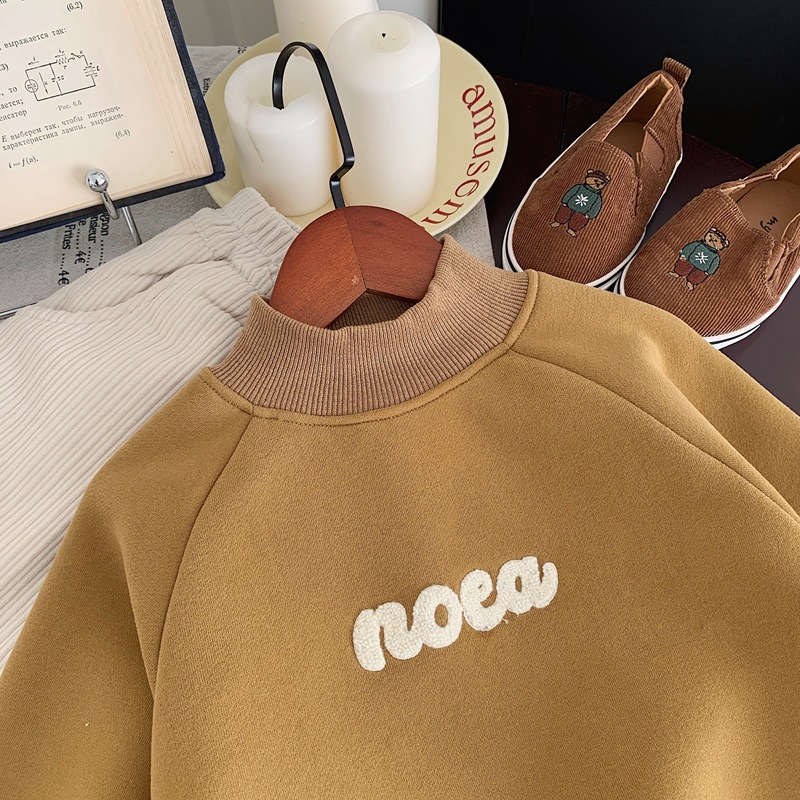 儿童冬装刺绣男女童圆领卫衣加绒一体绒宝宝男孩加厚上衣字母韩版详情6