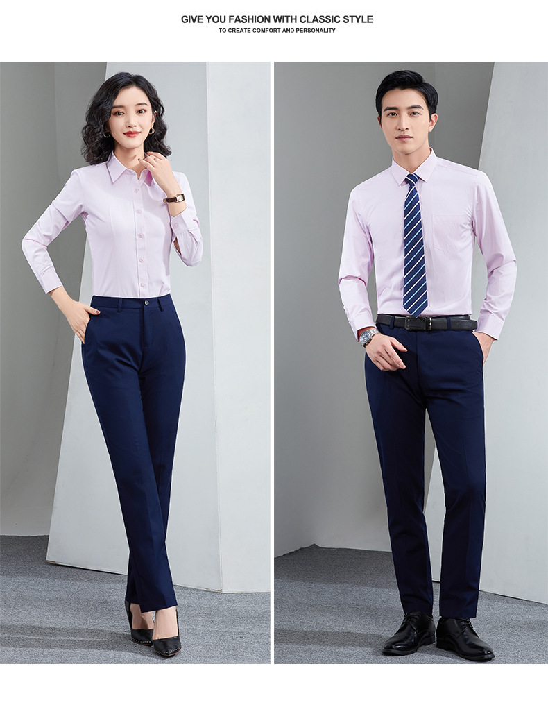 Factory direct supply of long-sleeved white bamboo fiber shirts for men, blue workwear no-iron fitted shirts for women, both men and women pic 64